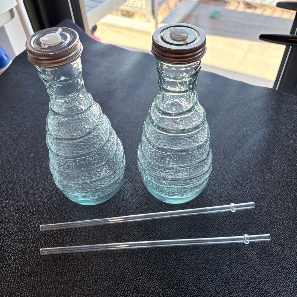 Elegant Glass Carafe Set with Silver Accents